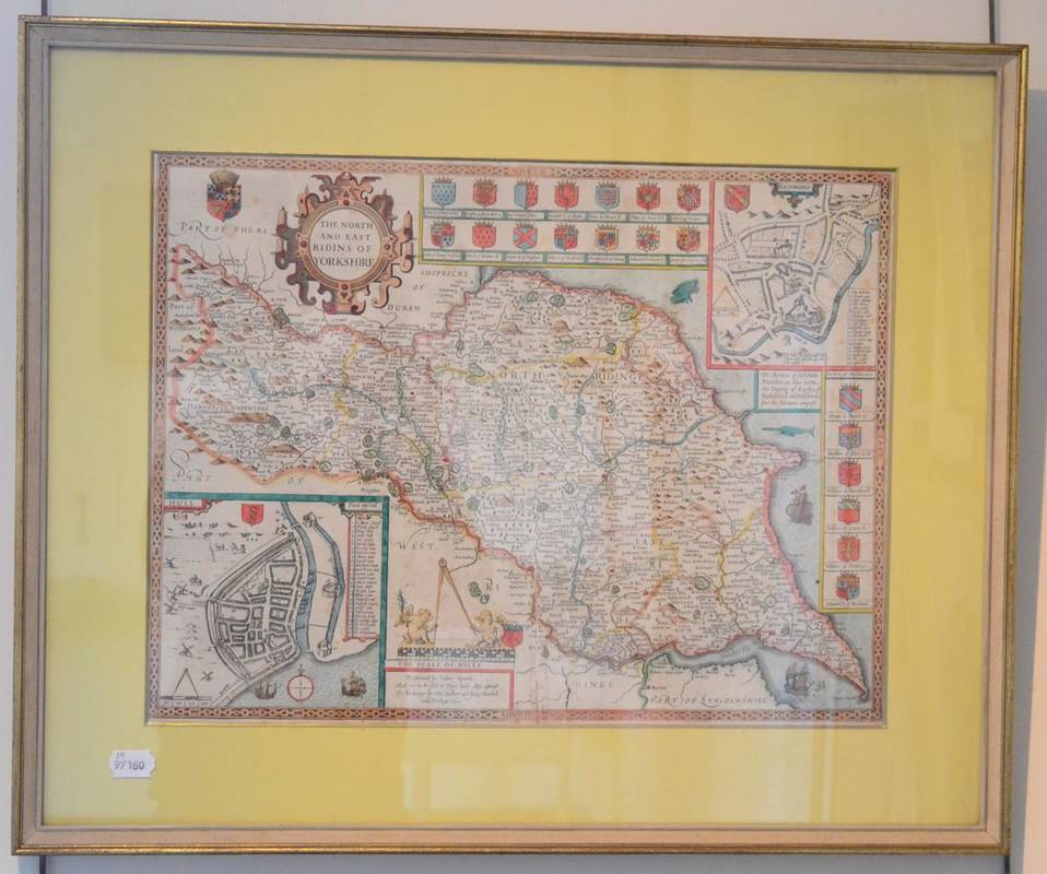 Lot 1036 - The North an East Ridins (sic) of Yorkshire, a hand coloured engraved map after John Speed