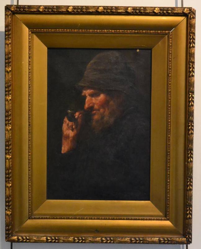 Lot 1039 - Newlyn School, circa 1900, Study of a fisherman with a pipe, oil on canvas, indistinctly signed...