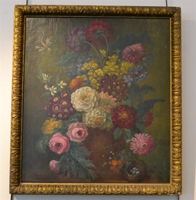 Lot 1043 - Maconochie, Still life of summer flowers in a jug, oil on board, signed lower left, 54cm by 48cm