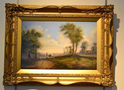 Lot 1045 - Follower of Alexander Naysmith, A horse drawn cart on a country track, oil on panel, 22cm by 38cm