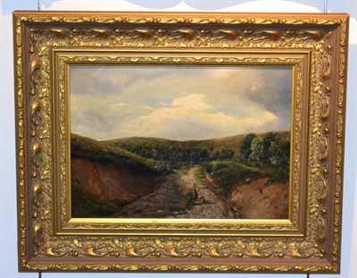 Lot 1046 - *Fisher (19th Century) Figures on a country track ,oil on canvas laid on board, signed and...