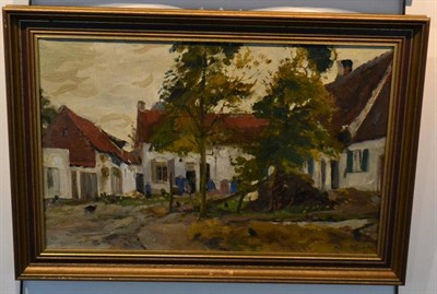 Lot 1048 - Amedee de Greef (Belgian 1878-1968) The farmyard, oil on canvas, signed lower right, 35cm by 55cm