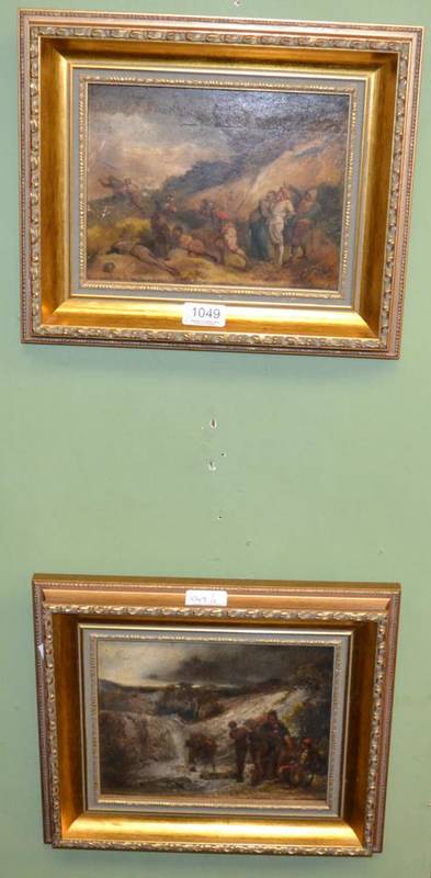 Lot 1049 - Att to Frederick Weekes (fl.1854-93) ''Fallen Among Thieves'' and ''The Rescue'', oil on panel, one