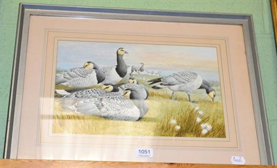 Lot 1051 - Cyril David Johnston (b.1946) Geese, signed and dated 1975, watercolour, 24cm by 38cm