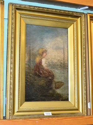 Lot 1054 - John McColvin, (act.1880-1910) A girl resting on a riverbank with a net, oil on canvas, signed...