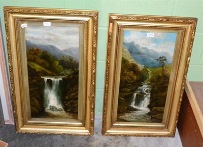 Lot 1072 - W. Gregory, A pair of waterfall landscapes, oil on canvas, signed and dated 1914 lower right,...