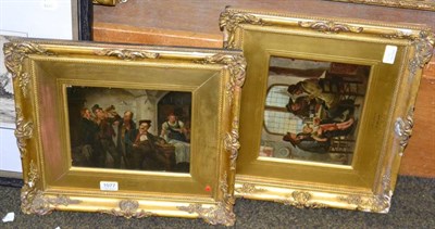 Lot 1077 - A. Collin, Figures in a tavern interior oil on panel signed lower left; together with another...