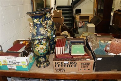 Lot 1099 - A pair of reproduction Oriental vases, three boxes of books, tea wares and Wedgwood