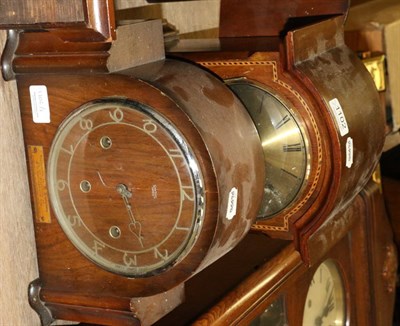 Lot 1102 - A mahogany wall clock and two mantle clocks