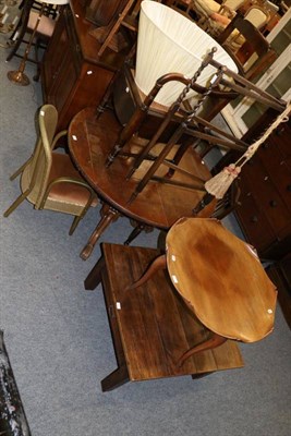 Lot 1148 - A circular drop flap mahogany table, a pair of bedroom chairs, a commode chair, a Lloyd loom...