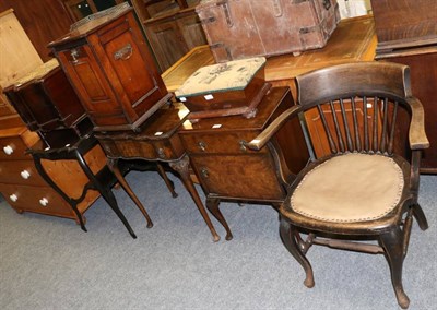 Lot 1175 - A group of furniture comprising an Edwardian coal purdonium, three various side tables, a...