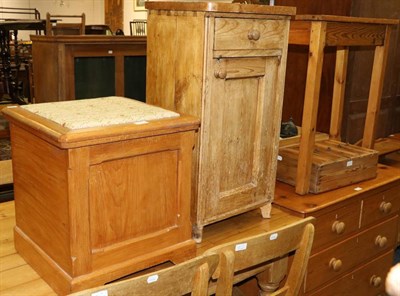 Lot 1178 - A pine bedside cupboard together with a commode, a small side table and a small set of hanging...