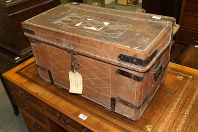 Lot 1186 - A leather travelling trunk, the cover named ''Capt W Philp''