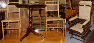 Lot 1194 - A tripod table; an American rocking chair and three others