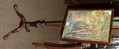 Lot 1282 - A mahogany tripod pole screen, later tapestry panel