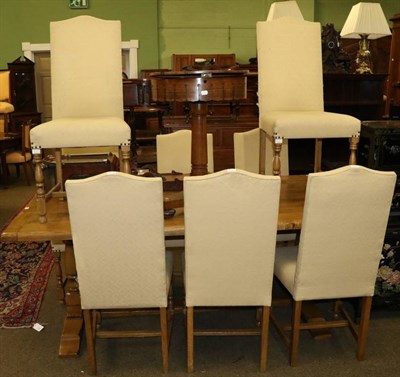 Lot 1318 - A set of eight cream upholstered oak dining chairs by Royal Oak of Grassington (8)