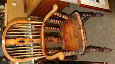 Lot 1325 - An oak and elm Windsor chair together with a George III mahogany elbow chair (2)