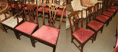 Lot 1335 - A George III style mahogany open armchair of generous proportions, a set of five George III...