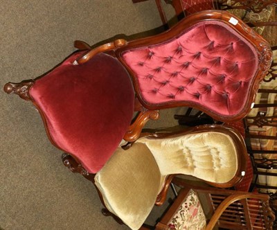 Lot 1336 - Two Victorian upholstered parlour chairs