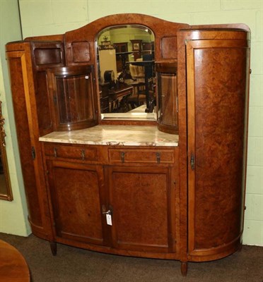 Lot 1400 - A Late 19th century continental walnut and amboyna bowfront display cabinet, the superstructure...