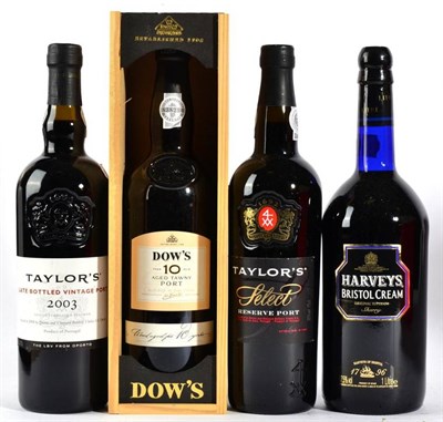 Lot 2178 - Dow's 10 yr old Tawny, Taylors LBV 2003, Taylors Select and Harveys Bristol Cream Sherry