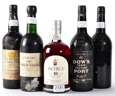 Lot 2181 - Dow 1966 2 bottles, hf, one missing label, Quinta da Pacheca 10 YO Tawny 1 bottle, Taylors...