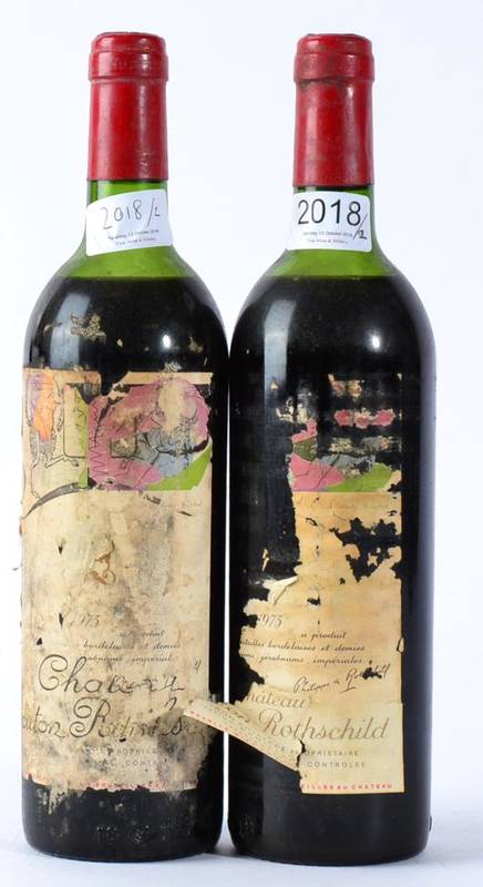 Lot 2018 - Chateau Mouton Rothschild 1975 Pauillac 2 bottles, ls, very poor labels