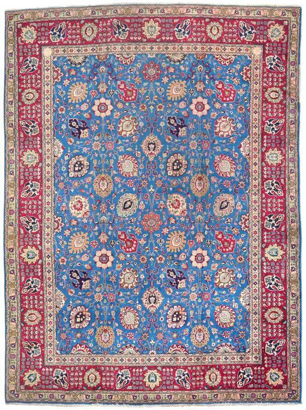 Lot 844 - Fine Tabriz Carpet Iranian Azerbaijan The mid indigo field with an allover design of Shah Abbas...