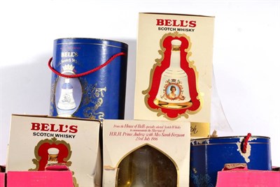 Lot 2319 - Bells Decanters, Royal Wedding 1986 x 2, Birth of Prince Henry x 2, Birth of Princess Beatrice x 1