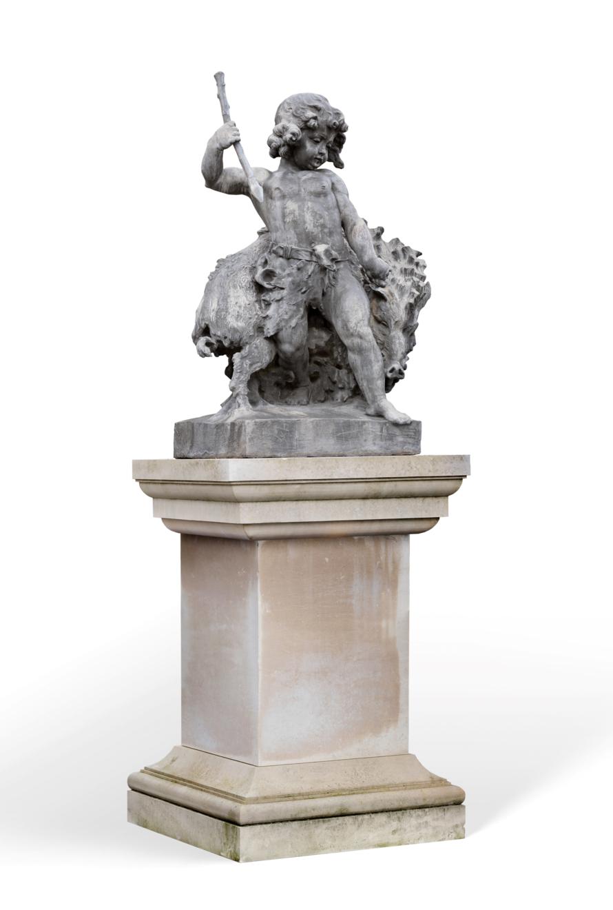 Lot 907 - Louis Weingartner for the Bromsgrove Guild: A Lead Statue of Dryad and the Boar, the standing...