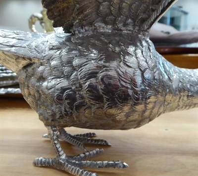 Lot 102 - A Pair of Large Silver Table Models of Pheasants, Edward Barnard & Sons, London 1963, modelled as a