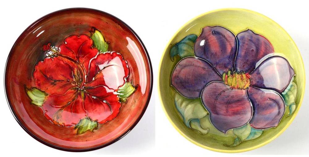 Lot 233 - Walter Moorcroft (1917-2002): A Flambé Hibiscus Pattern Bowl, impressed factory marks and blue...