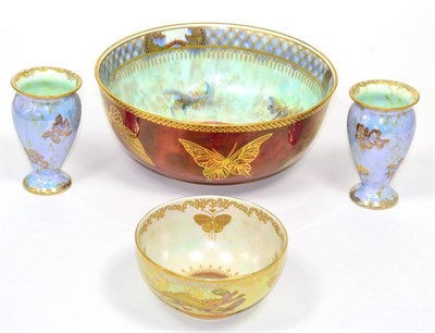 Lot 266 - A Wedgwood Ordinary Lustre Imperial Bowl, open-outline butterflies, gilt printed Portland vase...