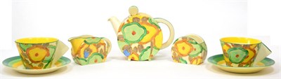 Lot 271 - A Clarice Cliff Chintz Bonjour Tea for Two, comprising teapot and cover, two cups and saucers, milk