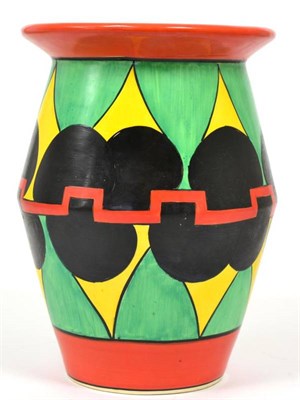 Lot 272 - A Clarice Cliff Castellated Circles Vase, painted in colours with a band of geometric devices...