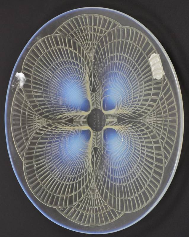 Lot 281 - René Lalique (French, 1860-1945): An Opalescent and Clear Glass Coquilles Dish, wheel cut mark...