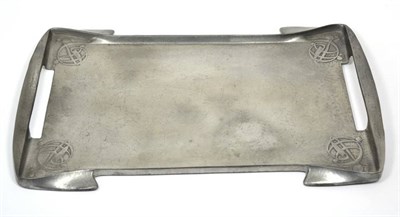 Lot 289 - Archibald Knox (1864-1933) for Liberty & Co: A Tudric Pewter Rectangular Twin-Handled Tray,...