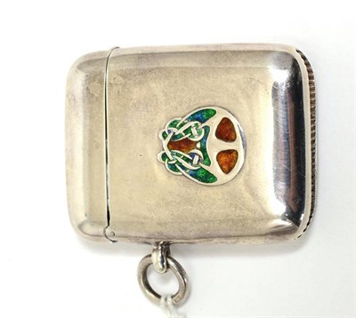 Lot 290 - Archibald Knox (1864-1933) for Liberty & Co: A Silver and Enamel Vesta, of plain rectangular...