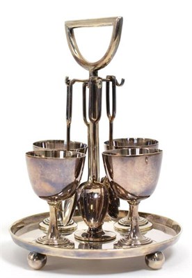 Lot 297 - A Thomas Latham and Ernest Morton Electroplated Egg Cup Stand, with four egg cups on a circular...