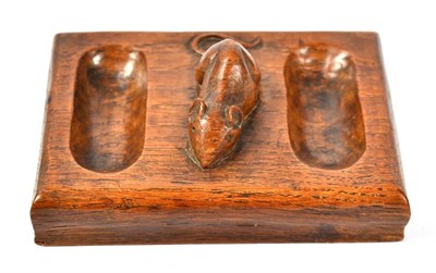 Lot 316 - Mouseman: A Robert Thompson English Oak Double Pin Tray, of rectangular form, with carved mouse...