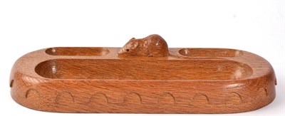 Lot 338 - Mouseman: A Robert Thompson English Oak Pen Tray, with carved mouse signature, 30cm