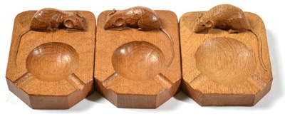Lot 342 - Mouseman: Three Robert Thompson English Oak Ashtrays, of standard rectangular form, each with...