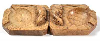 Lot 345 - Mouseman: Two Robert Thompson English Oak Ashtrays, of standard rectangular form, each with...