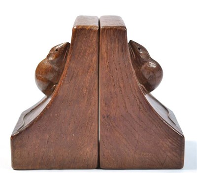 Lot 351 - Mouseman: A Pair of Robert Thompson English Oak Single Mouse Bookends, each with carved mouse...