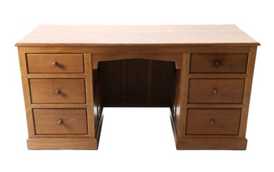 Lot 361 - Cat and Mouseman: A Lyndon Hammell (Harmby) Panelled English Oak Desk, the moulded adzed...