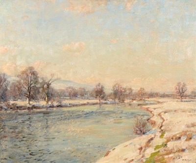 Lot 54 - Herbert Royle (1870-1958)   "Winter in Wharfedale "  Signed, with original inscribed artist's label