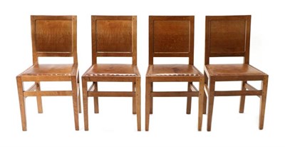 Lot 375 - Squirrelman: A Set of Four Wilfrid Hutchinson (Husthwaite) English Oak Panel Back Dining...