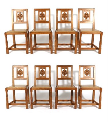 Lot 378 - Squirrelman: A Set of Eight Wilfrid Hutchinson (Husthwaite) English Oak Dining Chairs, the...
