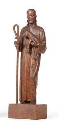 Lot 384 - Woodpeckerman: A Stan Dodds (1928-2012) Carved English Oak Figure, of Jesus the Good Shepherd,...