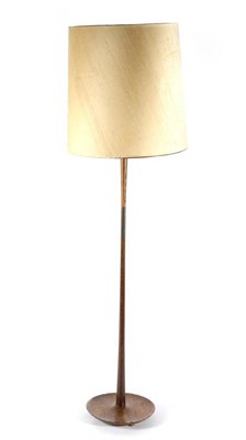 Lot 399 - A 1960s Teak Combination Uplighter/Standard Lamp, with original shade enclosing a brass dome...